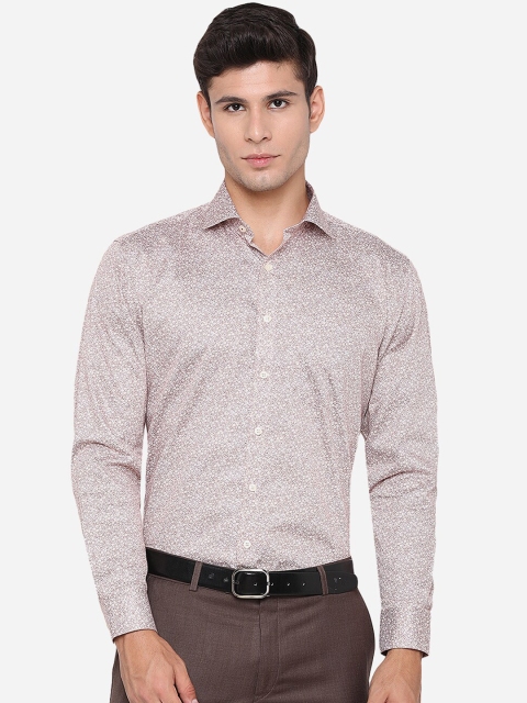 

JADE BLUE Men Brown Opaque Printed Pure Cotton Formal Shirt