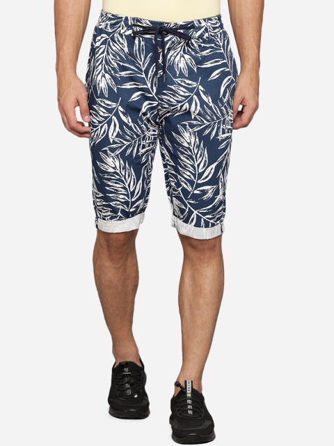 

JADE BLUE Men Blue Floral Printed Pure Cotton Regular Shorts