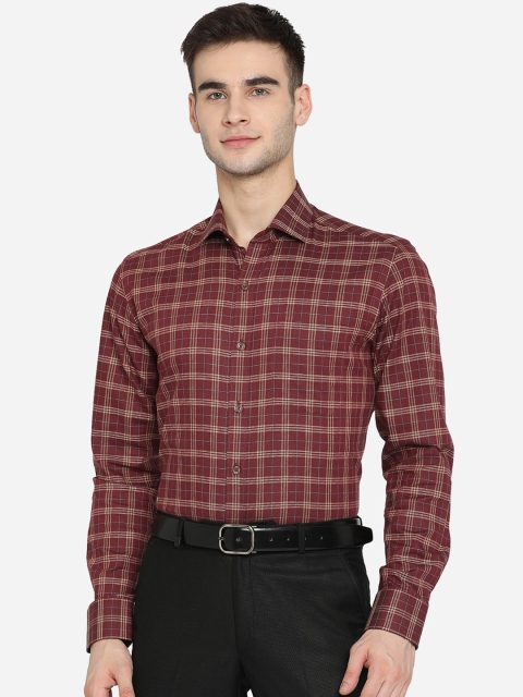 

JADE BLUE Men Maroon & Beige Slim Fit Tartan Checked Opaque Premium Cotton Formal Shirt