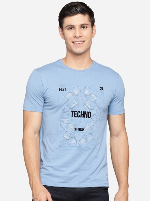 

JADE BLUE Men Blue Typography Printed Slim Fit Pure Cotton T-shirt