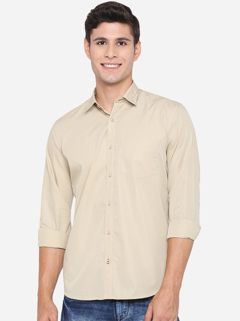 

JADE BLUE Men Beige Slim Fit Opaque Casual Pure Cotton Shirt