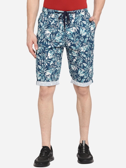 

JADE BLUE Men Blue Floral Printed Slim Fit Pure Cotton Regular Shorts