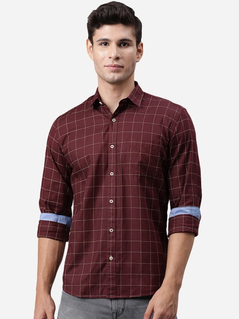 

JADE BLUE Men Maroon Slim Fit Windowpane Checked Opaque Pure Cotton Casual Shirt