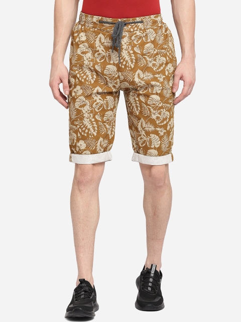 

JADE BLUE Men Brown Printed Slim Fit Pure Cotton Regular Shorts