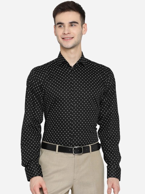 

JADE BLUE Men Black & White Opaque Printed Pure Cotton Formal Shirt