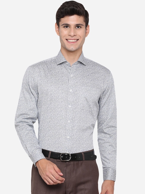 

JADE BLUE Men Grey & Blue Opaque Printed Pure Cotton Formal Shirt
