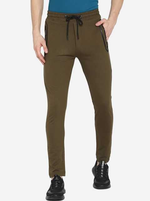 

JADE BLUE Men Olive Brown Solid Pure Cotton Track Pants