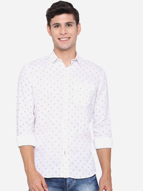 

JADE BLUE Men White Slim Fit Floral Opaque Printed Pure Cotton Casual Shirt