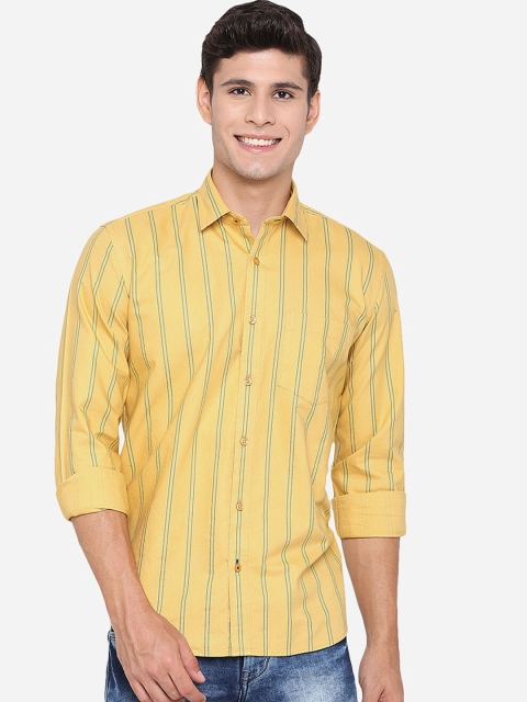 

JADE BLUE Men Yellow Slim Fit Pure Cotton Striped Casual Shirt
