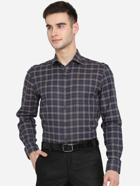 

JADE BLUE Men Navy Blue Slim Fit Opaque Premium Cotton Checked Formal Shirt