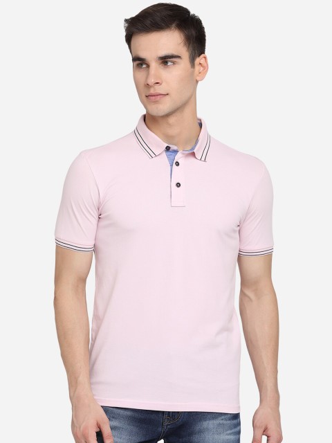 

JADE BLUE Men Pink Polo Collar Pure Cotton Slim Fit Pure Cotton T-shirt