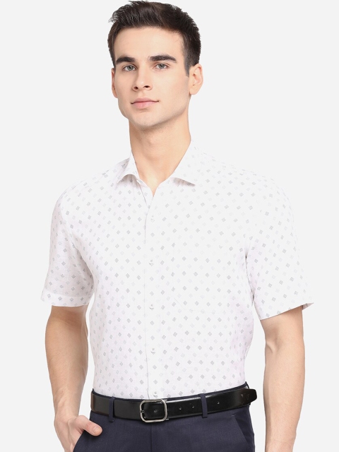 

JADE BLUE Men White Opaque Printed Linen Formal Shirt