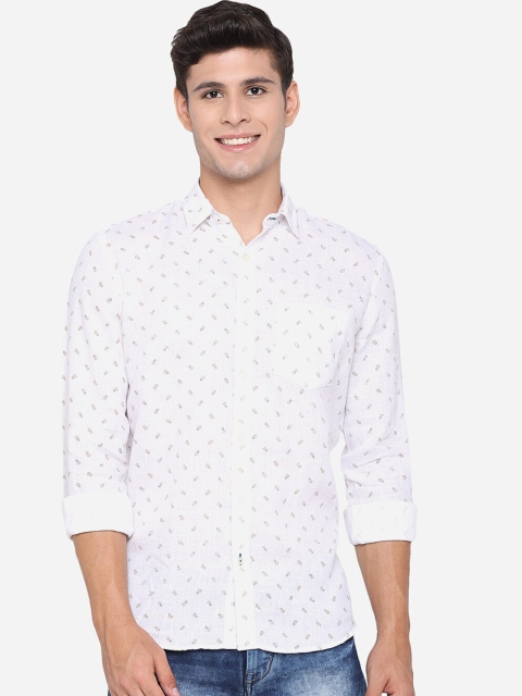 

JADE BLUE Men White Slim Fit Floral Pure Cotton Printed Casual Shirt
