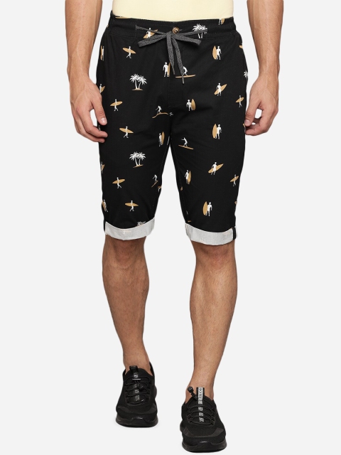 

JADE BLUE Men Black Printed Regular Shorts