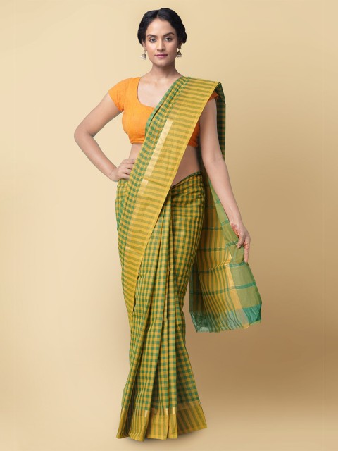 

Unnati Silks Women Green & Yellow Pure Pavani Mangalagiri Cotton Sustainable Saree