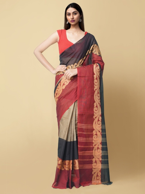

Unnati Silks Brown & Black Woven Design Pure Cotton Chettinad Saree