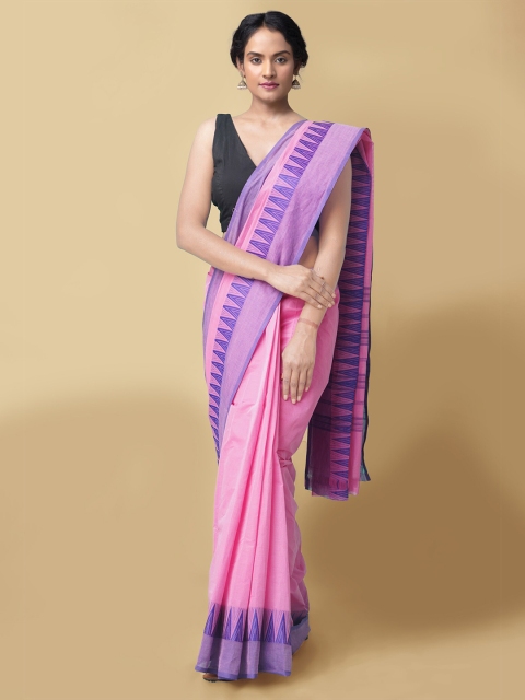 

Unnati Silks Pink & Blue Woven Design Pure Cotton Chettinad Saree