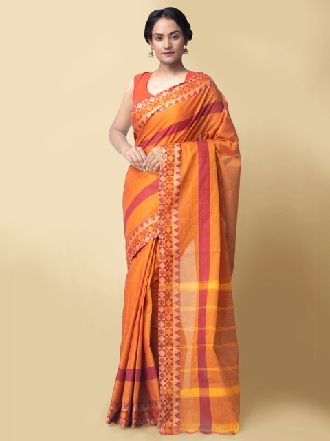 

Unnati Silks Orange & Maroon Woven Design Pure Cotton Chettinad Saree