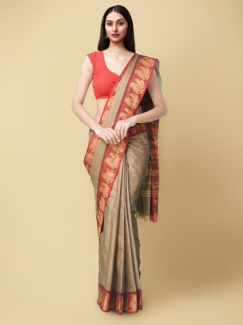 

Unnati Silks Brown & Maroon Woven Design Pure Cotton Chettinad Saree