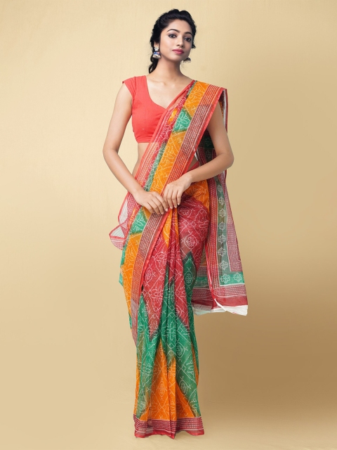 

Unnati Silks Red & Yellow Bandhani Printed Pure Cotton Kota Saree