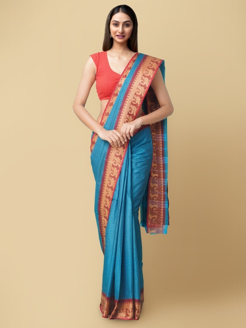 

Unnati Silks Blue & Red Woven Design Pure Cotton Chettinad Saree