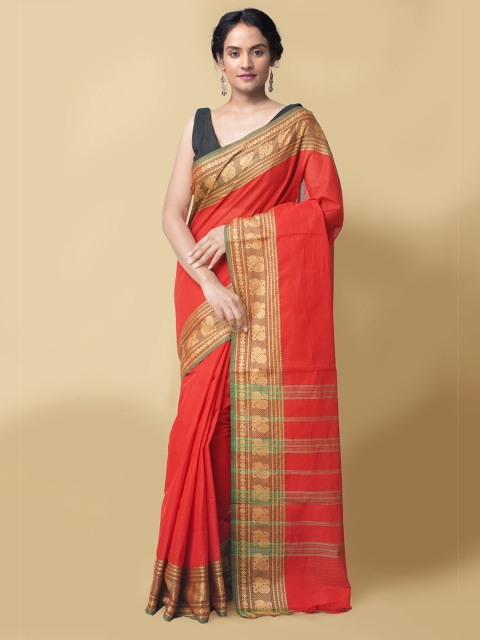 

Unnati Silks Red & Green Woven Design Pure Cotton Handloom Chettinad Saree