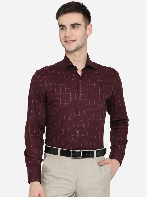 

METAL Men Purple Slim Fit Opaque Checked Formal Shirt