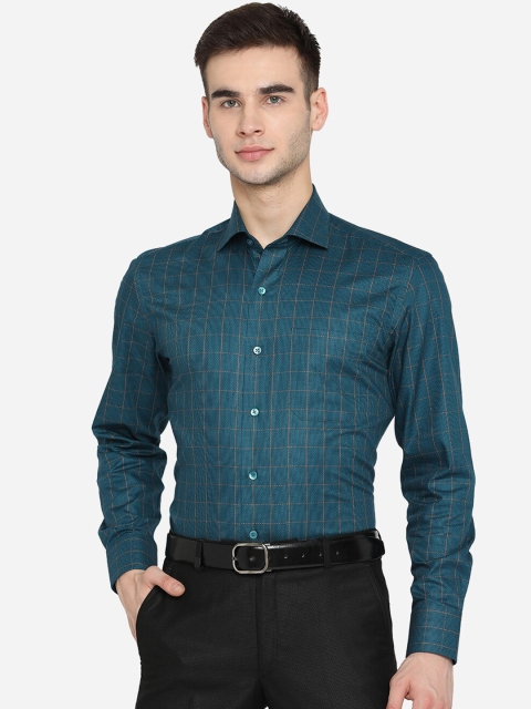 

METAL Men Green Slim Fit Opaque Checked Formal Shirt
