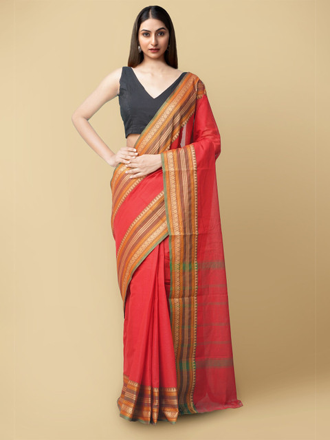 

Unnati Silks Red & Brown Woven Design Pure Cotton Handloom Chettinad Saree