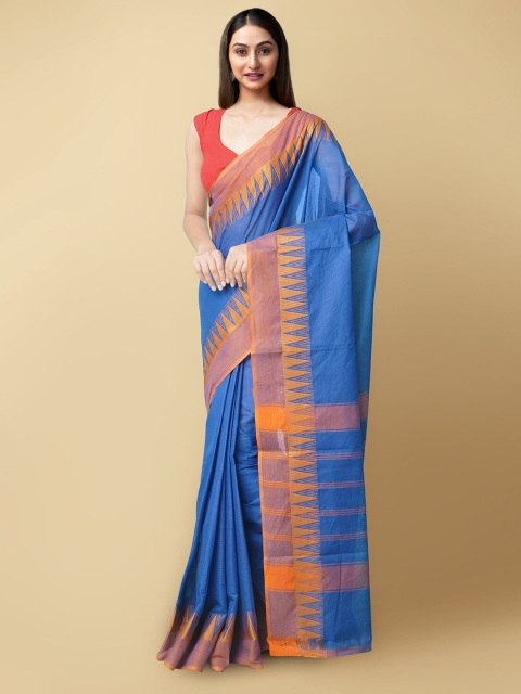 

Unnati Silks Blue & Yellow Woven Design Pure Cotton Handloom Chettinad Saree