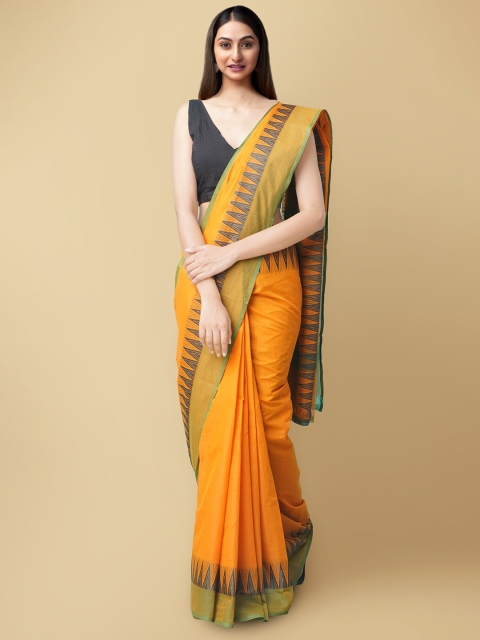 

Unnati Silks Orange & Green Woven Design Pure Cotton Handloom Chettinad Saree