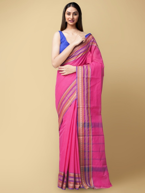 

Unnati Silks Pink & Blue Woven Design Pure Cotton Handloom Chettinad Saree