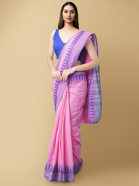 

Unnati Silks Pink & Blue Woven Design Pure Cotton Handloom Chettinad Saree