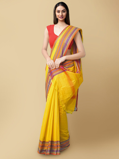 

Unnati Silks Yellow & Blue Woven Design Pure Cotton Handloom Chettinad Saree