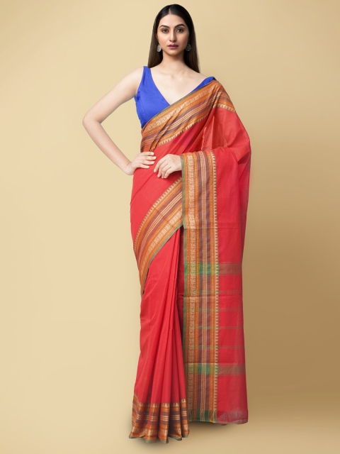 

Unnati Silks Red & Brown Woven Design Pure Cotton Handloom Chettinad Saree