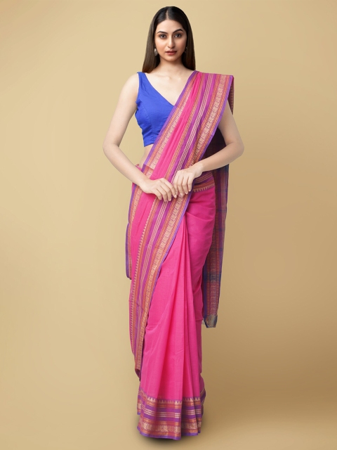 

Unnati Silks Pink & Purple Woven Design Pure Cotton Handloom Chettinad Saree