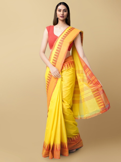 

Unnati Silks Yellow & Rust Woven Design Pure Cotton Handloom Chettinad Saree