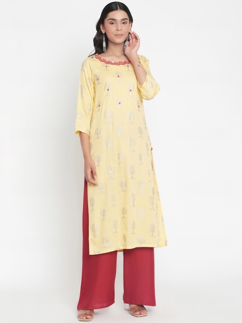 

Ramas Women Yellow Ethnic Motifs Embroidered Kurta