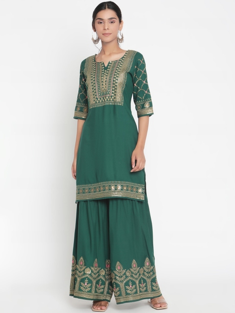 

Ramas Women Green Ethnic Motifs Embroidered Regular Kurta with Sharara