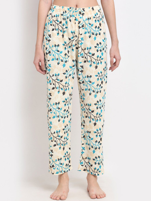 

NEUDIS Women Beige & White Floral Printed Lounge Pants