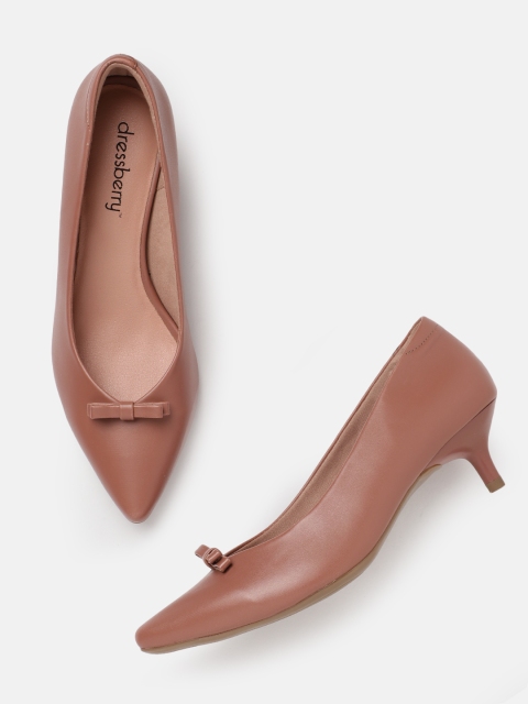

DressBerry Women Dusty Pink Solid Pumps with Bow Detail