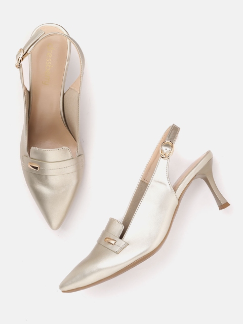 

DressBerry Women Gold-Toned Slim Heeled Mules