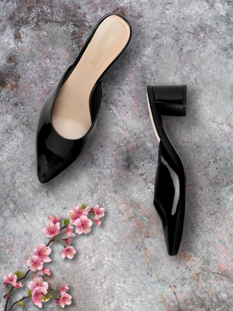 

DressBerry Women Navy Blue Solid Block Mules with Glossy Finish