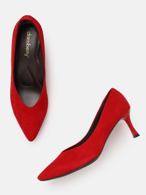 

DressBerry Women Red Solid Suede Finish Pumps