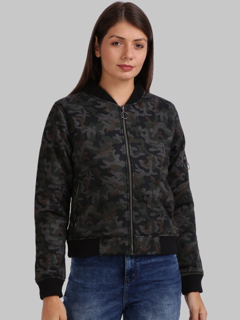 

Parx Women Green & Grey Camouflage Printed Bomber Jacket