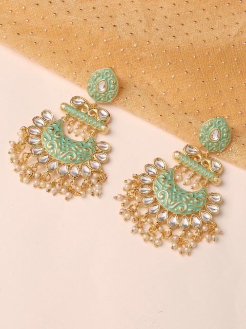 

OOMPH Green and Gold-Toned Contemporary Chandbalis Earrings