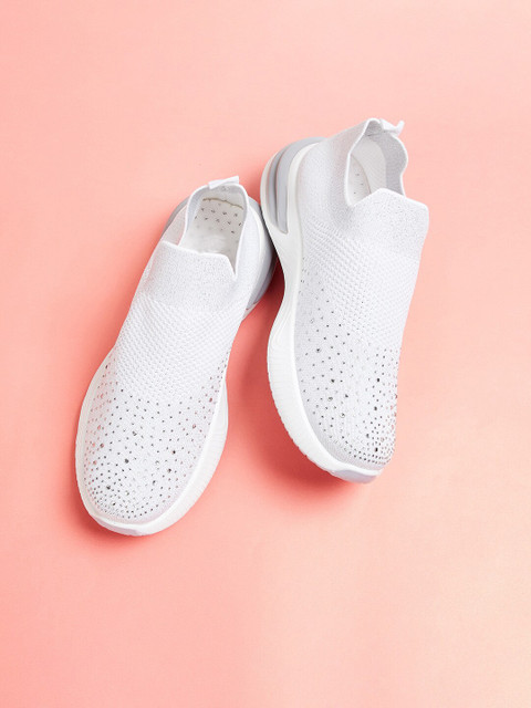 

Ginger by Lifestyle Women White Woven Design & Embellished Slip-On Sneakers