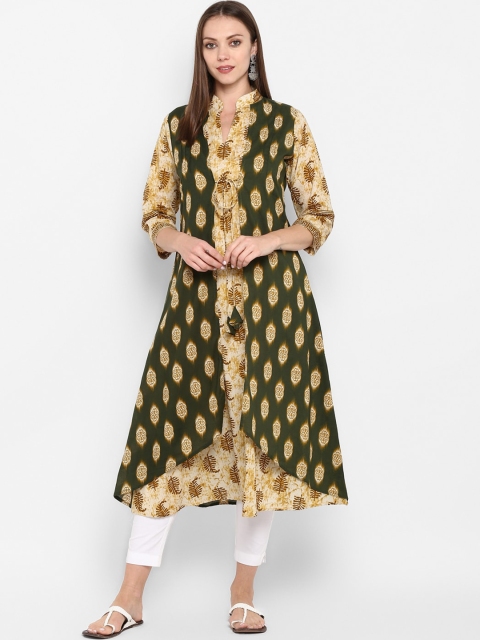 

ZOEYAMS Women Green & Beige Ethnic Motifs Printed Cotton A-line Kurta