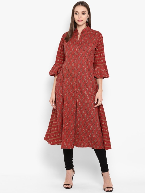 

ZOEYAMS Women Maroon & Brown Ethnic Motifs Printed Flared Sleeves A-line Kurta
