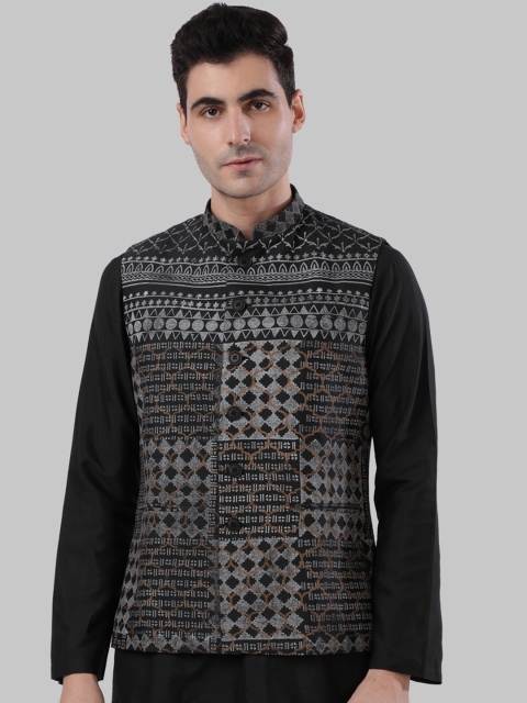 

Ethnix by Raymond Men Black & Grey Geometric Printed Kurta